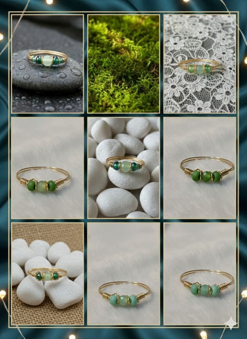 טבעת עדינה קריסטל ירוק וחרוזי מיוקי יפני-1092