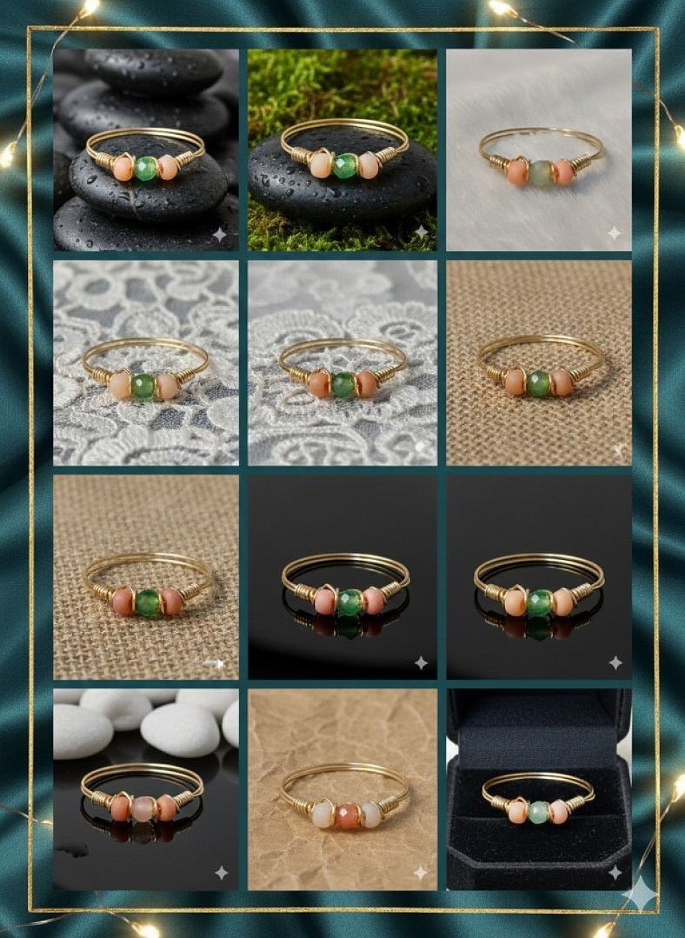 טבעת עדינה קריסטל ירוק וחרוזי מיוקי יפני-1098