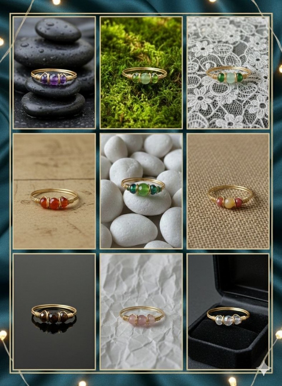 טבעת עדינה קריסטל ירוק וחרוזי מיוקי יפני-1064