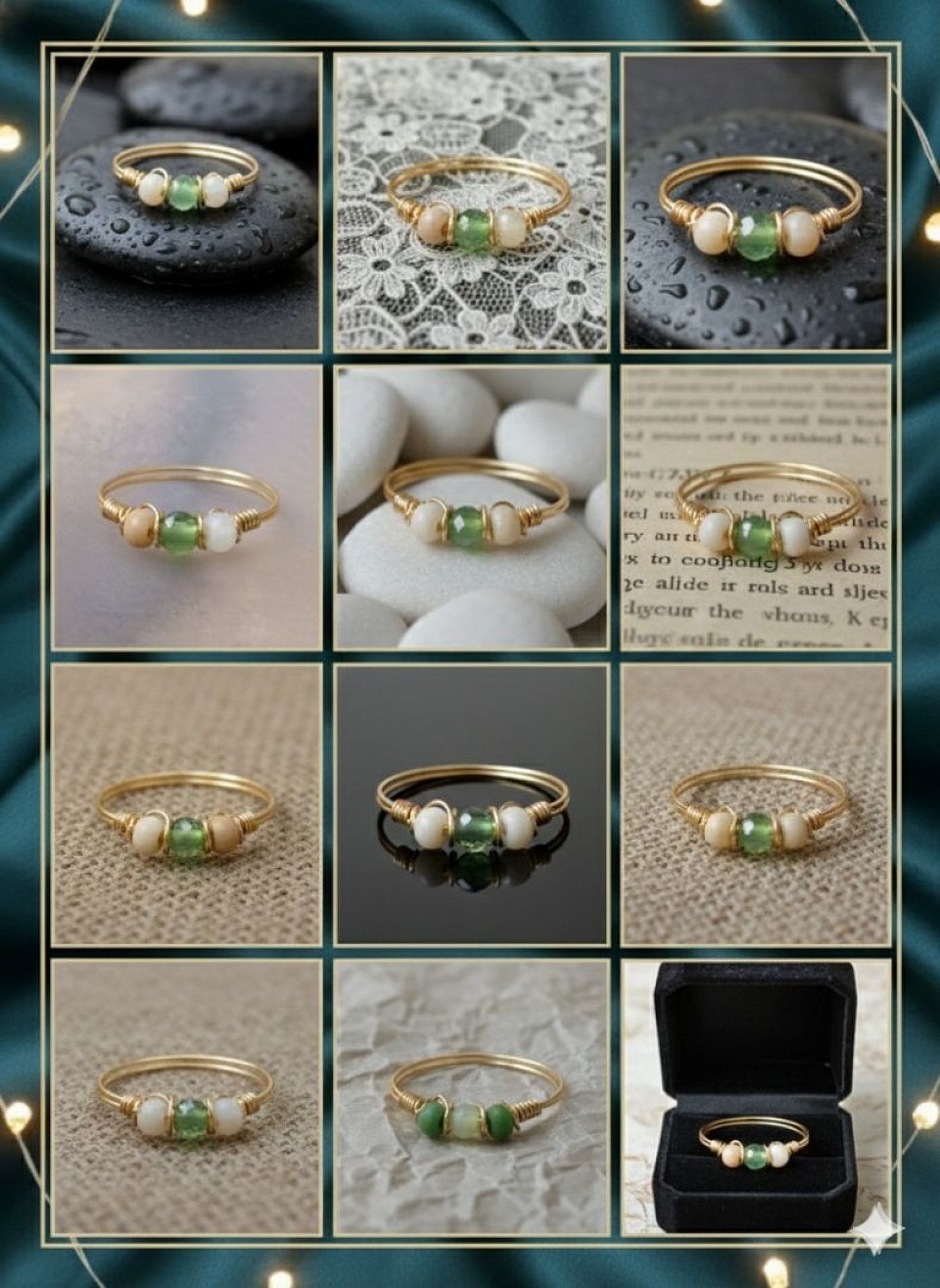 טבעת עדינה קריסטל ירוק וחרוזי מיוקי יפני-1080