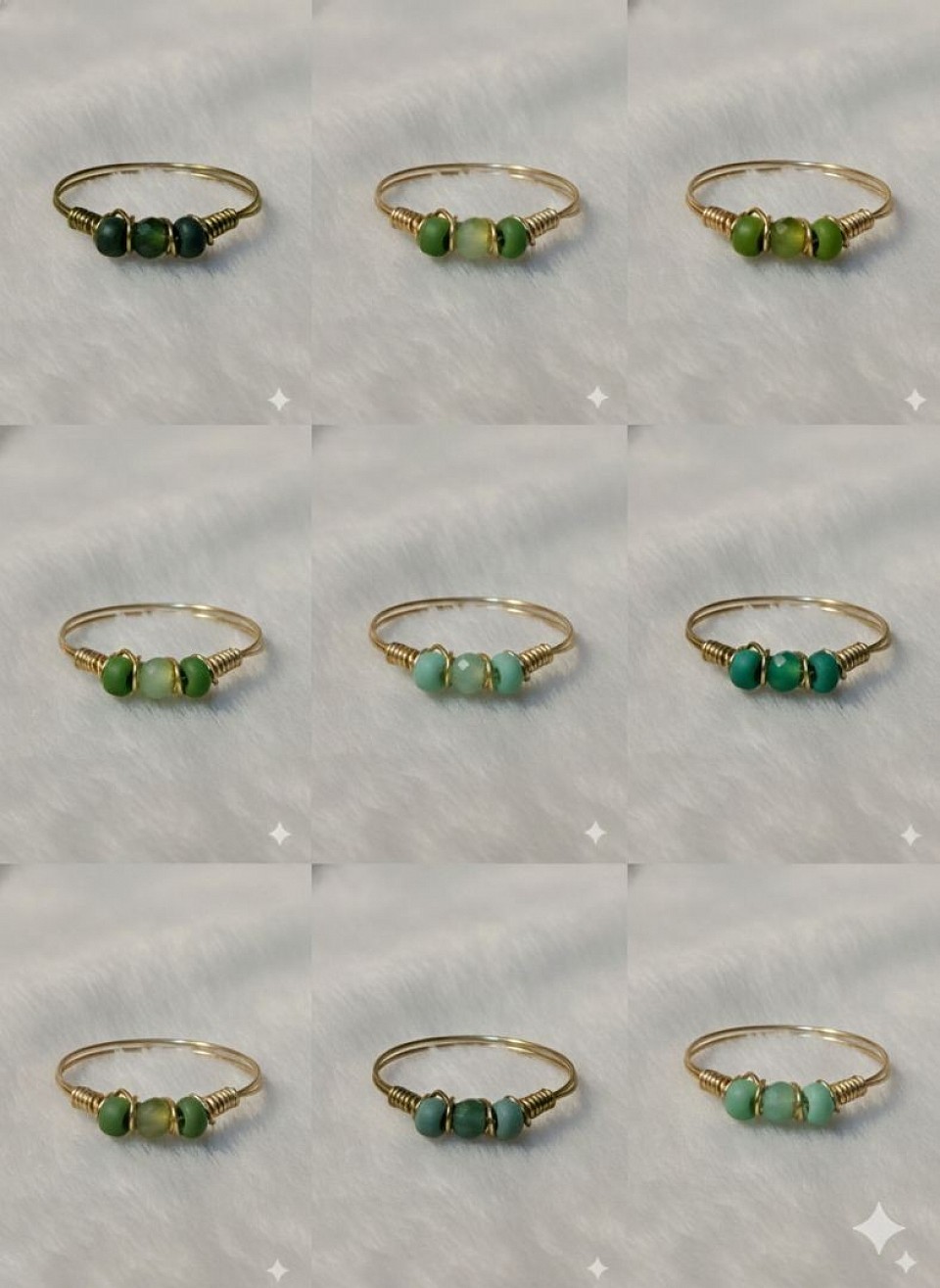 טבעת עדינה קריסטל ירוק וחרוזי מיוקי יפני-1083