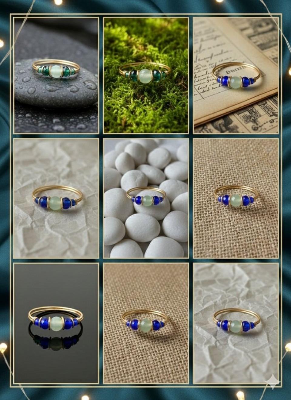 טבעת עדינה קריסטל ירוק וחרוזי מיוקי יפני-1052