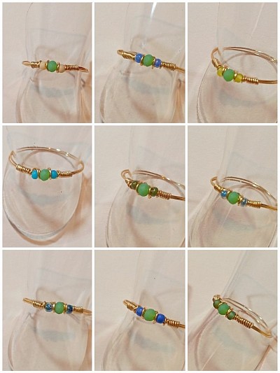 טבעות עדינות עם קריסטלים ואבני חן ירוק פיסטוק