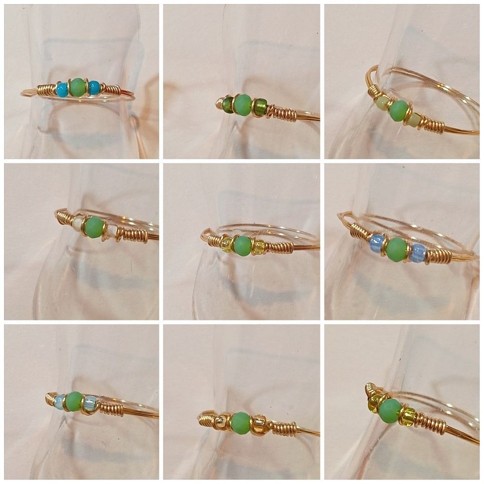 טבעות עדינות עם קריסטלים ואבני חן ירוק פיסטוק