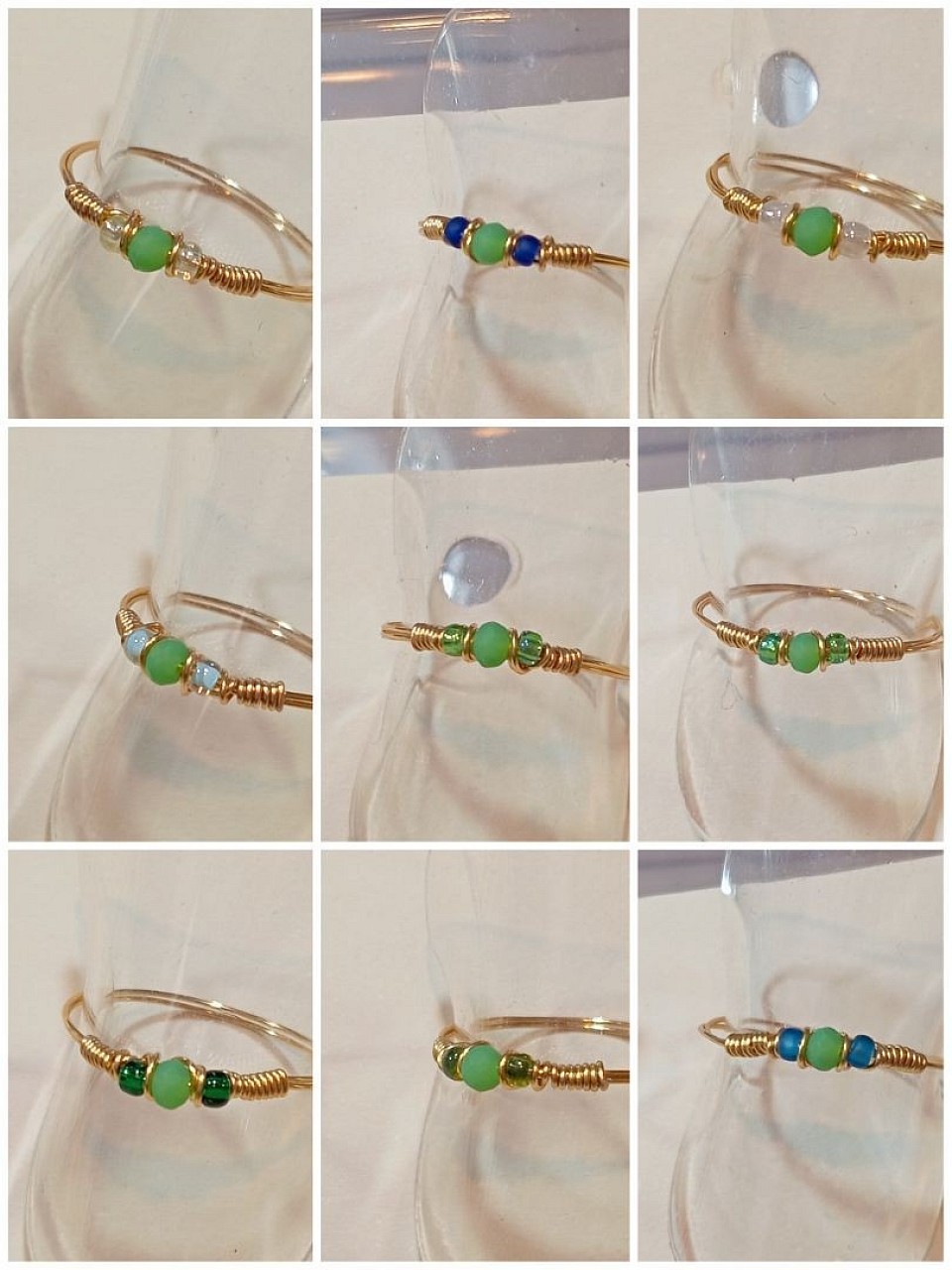 טבעות עדינות עם קריסטלים ואבני חן ירוק פיסטוק