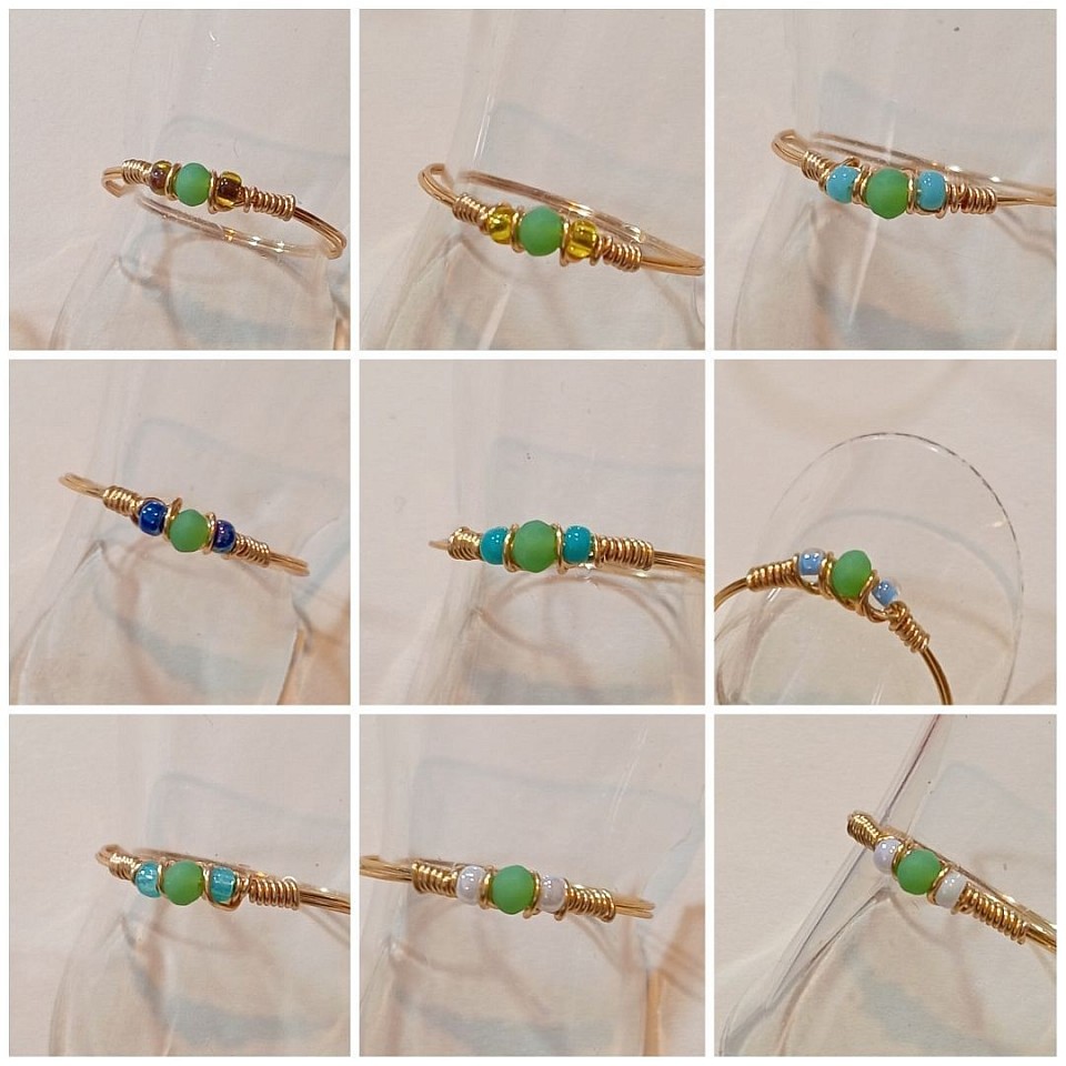 טבעות עדינות עם קריסטלים ואבני חן ירוק פיסטוק