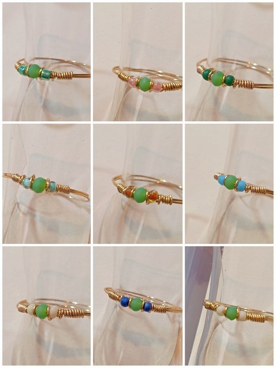 טבעות עדינות עם קריסטלים ואבני חן ירוק פיסטוק