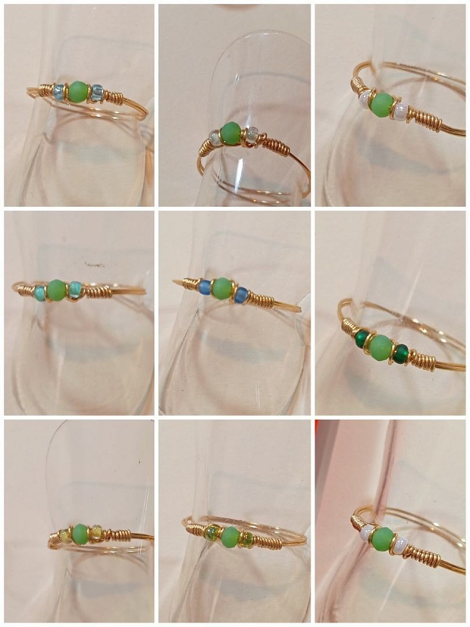 טבעות עדינות עם קריסטלים ואבני חן ירוק פיסטוק