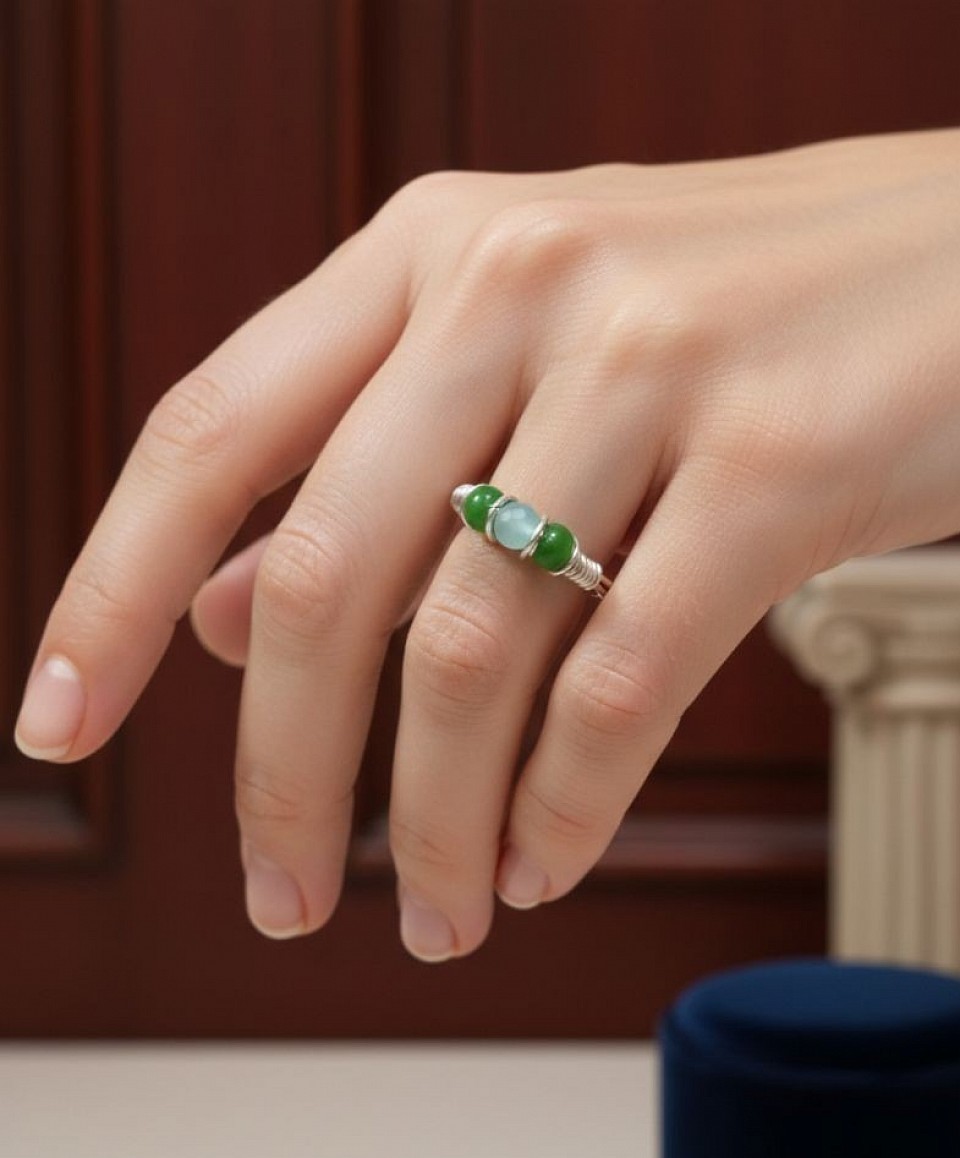 טבעות קריסטלים ואבני חן ירוק כחול בלו לגון